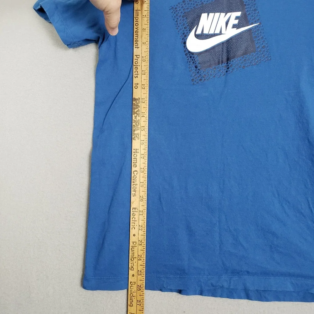 The Nike Tee Shirt Bright Blue Spellout Logo Swoosh Athleisure Basic Mens Size S